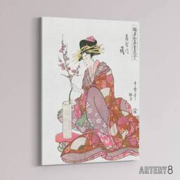 "Artery8 Courtesan Tsukasa Of Ogiya Canvas Wall Art Print Utamaro Kitagawa in Pink - Size: W18"" x H24""" - thumbnail 2
