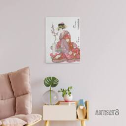 "Artery8 Courtesan Tsukasa Of Ogiya Canvas Wall Art Print Utamaro Kitagawa in Pink - Size: W18"" x H24""" - thumbnail 3