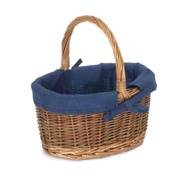 Red Hamper Wicker Set of Two Country Oval Shopping Baskets in Dark Blue - image 1