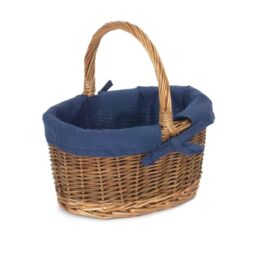 Red Hamper Wicker Set of Two Country Oval Shopping Baskets in Dark Blue