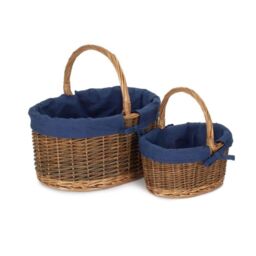 Red Hamper Wicker Set of Two Country Oval Shopping Baskets in Dark Blue - thumbnail 3