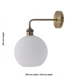First Choice Lighting Isaac - Antique Brass Wall Light with White Ribbed Glass Shade in Gold - thumbnail 5