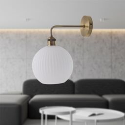 First Choice Lighting Isaac - Antique Brass Wall Light with White Ribbed Glass Shade in Gold - thumbnail 4