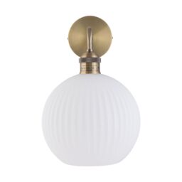 First Choice Lighting Isaac - Antique Brass Wall Light with White Ribbed Glass Shade in Gold - thumbnail 2