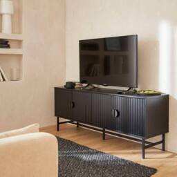 sweeek 157.5cm Tv Unit Wooden Effect 4 Doors in Black - thumbnail 1