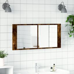 Berkfield Home LED Bathroom Mirror Cabinet Smoked Oak 100x12x45 cm in Brown - Size: 100 x 12 x 45 cm - thumbnail 3