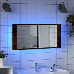 Berkfield Home LED Bathroom Mirror Cabinet Smoked Oak 100x12x45 cm in Brown - Size: 100 x 12 x 45 cm - thumbnail 4