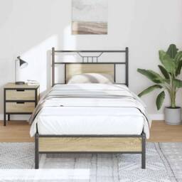Berkfield Home Decorative Bed Frame without Mattress Sonoma Oak 90x200 cm Engine in Brown - thumbnail 2