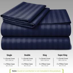Grace Premium 2 Pack Embossed Stripes Double Duvet Cover Sets in Navy - Size: Super King - thumbnail 6