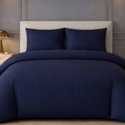 Grace Premium 2 Pack Embossed Stripes Double Duvet Cover Sets in Navy - Size: Super King - thumbnail 3