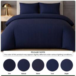 Grace Premium 2 Pack Embossed Stripes Double Duvet Cover Sets in Navy - Size: Super King - thumbnail 5