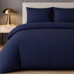 Grace Premium 2 Pack Embossed Stripes Double Duvet Cover Sets in Navy - Size: Super King - thumbnail 4