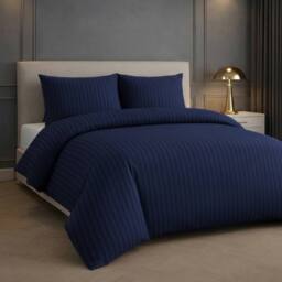 Grace Premium 2 Pack Embossed Stripes Double Duvet Cover Sets in Navy - Size: Super King - thumbnail 1