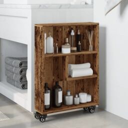 Berkfield Home Narrow Storage Trolley Old Wood 48x13x68 cm Engineered Wood in Brown - Size: 48 x 13 x 68 cm - thumbnail 3
