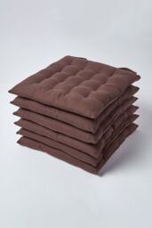 Homescapes 6 Pack Seat Pads Luxury 100% Cotton Indoor Outdoor Garden Cushion, 40cm in Brown - Size: 40 cm x 40 cm