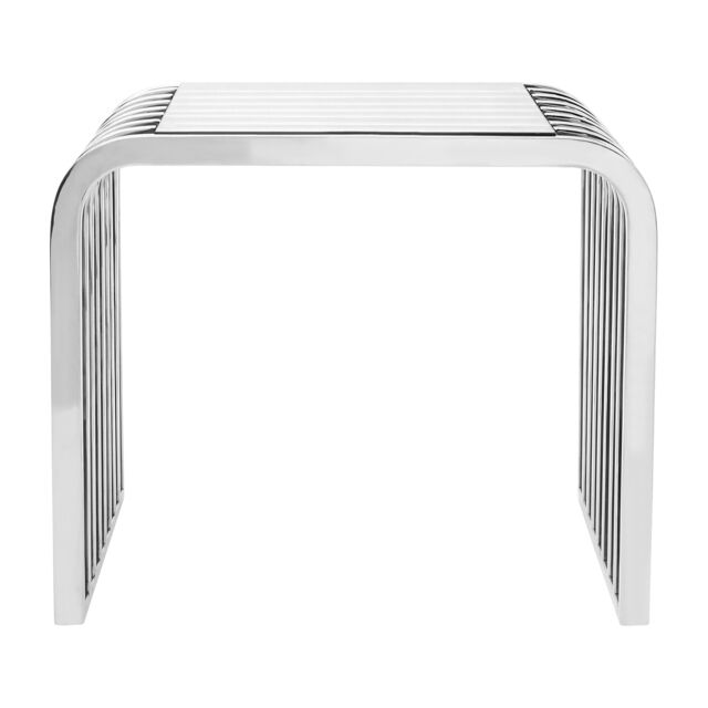 Orsina Slatted Glass End Table, Polished Stainless Steel Living Room Accent, Rounded Shoulder Side Table in Grey - image 1