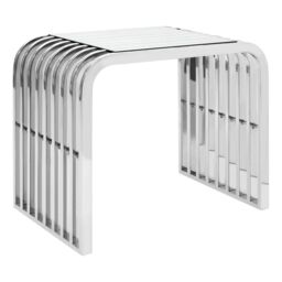 Orsina Slatted Glass End Table, Polished Stainless Steel Living Room Accent, Rounded Shoulder Side Table in Grey - thumbnail 5