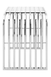 Orsina Slatted Glass End Table, Polished Stainless Steel Living Room Accent, Rounded Shoulder Side Table in Grey - thumbnail 4