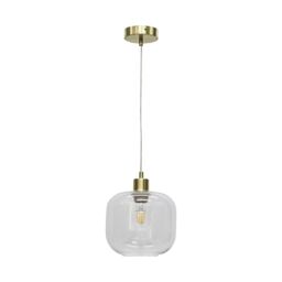 First Choice Lighting Set of 2 Bletch - Clear Glass with Satin Brass Pendant Fittings - thumbnail 2