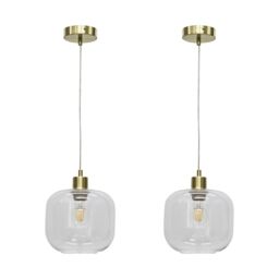 First Choice Lighting Set of 2 Bletch - Clear Glass with Satin Brass Pendant Fittings