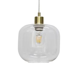 First Choice Lighting Set of 2 Bletch - Clear Glass with Satin Brass Pendant Fittings - thumbnail 3