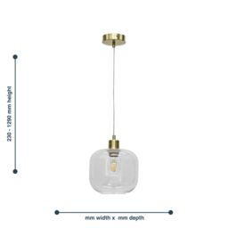 First Choice Lighting Set of 2 Bletch - Clear Glass with Satin Brass Pendant Fittings - thumbnail 6