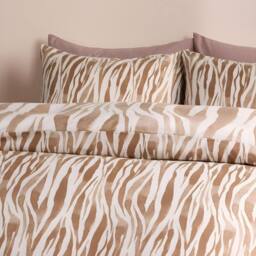 OHS Watercolour Zebra Print Microfibre Duvet Cover Bedding Set in Tan - Size: Super King - thumbnail 2