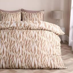 OHS Watercolour Zebra Print Microfibre Duvet Cover Bedding Set in Tan - Size: Super King