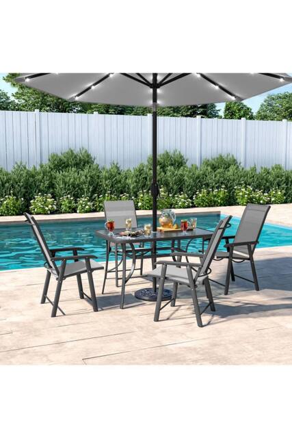 Living and Home 4 Person Patio Garden Dining Set With Umbrella in Black - image 1