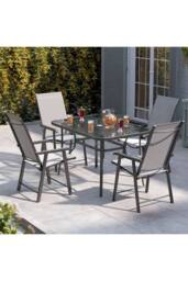 Living and Home 4 Person Patio Garden Dining Set With Umbrella in Black - thumbnail 3