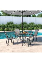 Living and Home 4 Person Patio Garden Dining Set With Umbrella in Black - thumbnail 1
