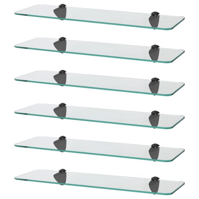 Harbour Housewares 6x Rounded Floating Glass Shelves - 50cm Bathroom Storage Display Unit in Black - image 1