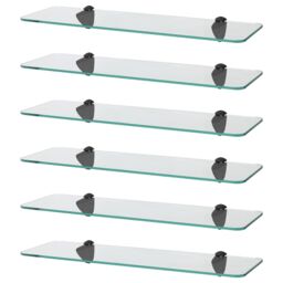 Harbour Housewares 6x Rounded Floating Glass Shelves - 50cm Bathroom Storage Display Unit in Black - thumbnail 1