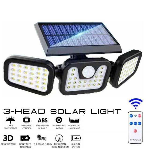FLAVORA 74 LED 3-Head Solar Security Light in Black - image 1