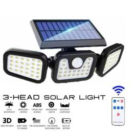 FLAVORA 74 LED 3-Head Solar Security Light in Black - thumbnail 1