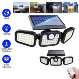 FLAVORA 74 LED 3-Head Solar Security Light in Black - thumbnail 6