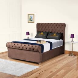 "UK Bed Furniture Chesterfield Sleigh Upholstered Bed with 48"" Headboard - Slatted Base in Brown - Size: King"