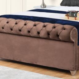 "UK Bed Furniture Chesterfield Sleigh Upholstered Bed with 48"" Headboard - Slatted Base in Brown - Size: King" - thumbnail 3