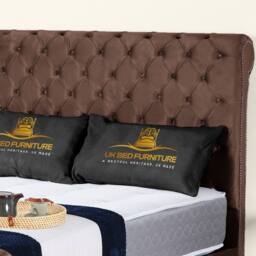 "UK Bed Furniture Chesterfield Sleigh Upholstered Bed with 48"" Headboard - Slatted Base in Brown - Size: King" - thumbnail 2