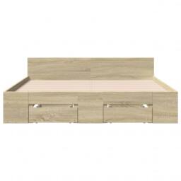 Berkfield Home Modern Bed Frame w/Drawers Frame Sonoma Oak 150x200 cm King Size in Light Tan - thumbnail 4