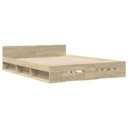 Berkfield Home Modern Bed Frame w/Drawers Frame Sonoma Oak 150x200 cm King Size in Light Tan - thumbnail 1
