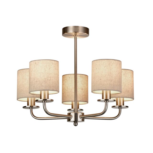 Lighting Collection 5Lt Satin Silver Ceiling With Linen Shades Ceiling Light - image 1