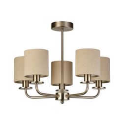 Lighting Collection 5Lt Satin Silver Ceiling With Linen Shades Ceiling Light - thumbnail 3
