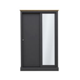 Lemon Pavilion Furniture Devon 2 Door Sliding Wardrobe - L57.7 x W113.8 x H181.6 cm - Charcoal in Black - Size: 1 Pack - thumbnail 1