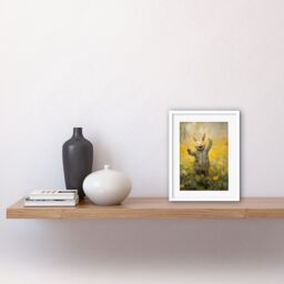 "Artery8 Wall Art Print Tulips & Rabbit Watercolour Fun Kids Baby Nursery Artwork Framed 9X7 Inch in White - Size: W7"" x H9""" - thumbnail 2