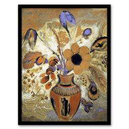 Artery8 Odilon Redon Framed Wall Art Print Etruscan Vase with Flowers in Brown - Size: A4 - thumbnail 1
