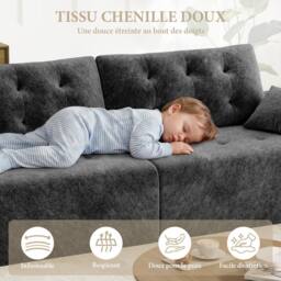 Dprodo 275CM Chenille 4 Seater Sofa, Deep Cushioned Modular Sectional Couches in Grey - Size: 2 Pack - thumbnail 5