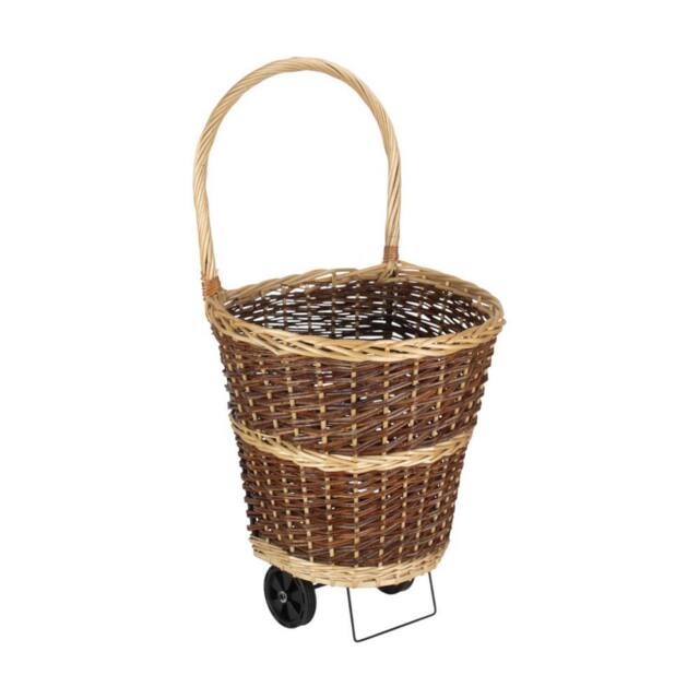 Red Hamper Wheeled Wicker Shopping Basket in Brown - image 1