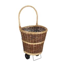 Red Hamper Wheeled Wicker Shopping Basket in Brown - thumbnail 1