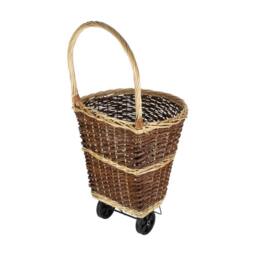 Red Hamper Wheeled Wicker Shopping Basket in Brown - thumbnail 3